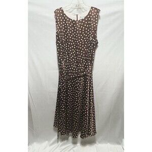 Jessica Howard Womens 24 Brown Polka Dot Maxi Dress with Belt
